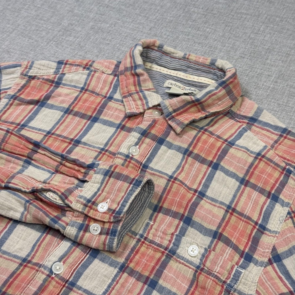 Carbon 2 Cobalt Button-Up Shirt Mens Small Multicolor Plaid Long Sleeve Cotton